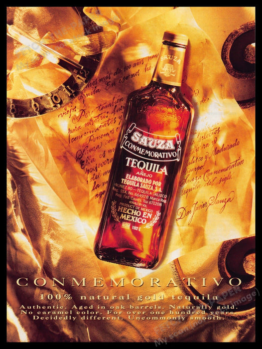 Sauza Tequila 1990s Print Advertisement Ad 1991 "Natural gold tequila" Fetch-the-Paper