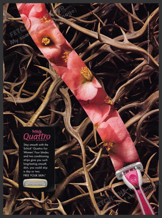Schick 2000s Print Advertisement Ad 2008 Quattro Over Thorny Rose Bush Schick