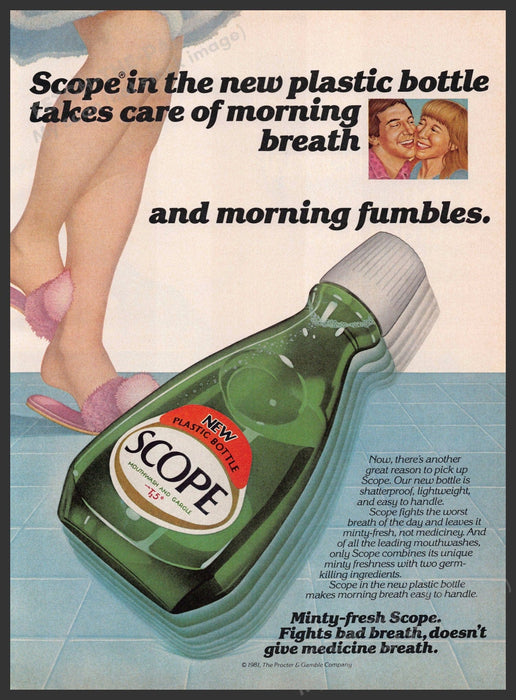 Scope 1980s Print Advertisement 1981 Minty Fresh Fights Bad Breath Scope