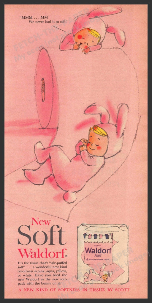 Scott Waldorf Pink 1960s Print Advertisement Ad 1961 Bathroom Tissue Bunny Scott