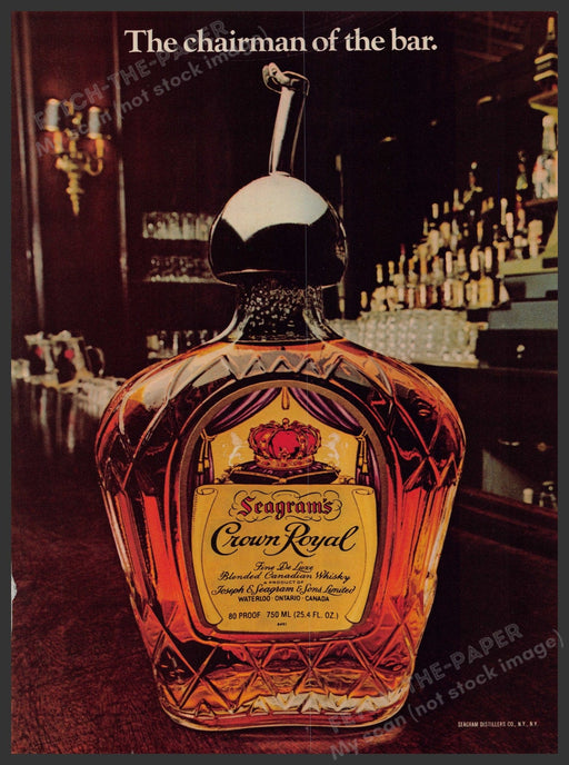 Seagram's Crown Royal 1970s Print Advertisement 1979 "The chairman of the bar" Fetch-the-Paper