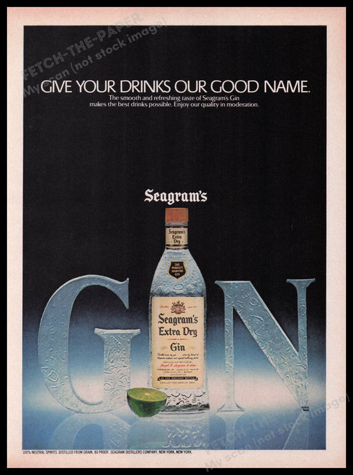 Seagram's Extra Dry Gin 1980s Print Advertisement Ad 1980 Good Name Fetch the Paper!