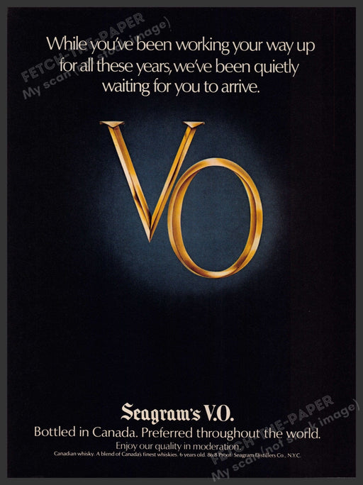 Seagram's V.O. 1970s Print Advertisement 1978 "...working your way up..." Fetch-the-Paper
