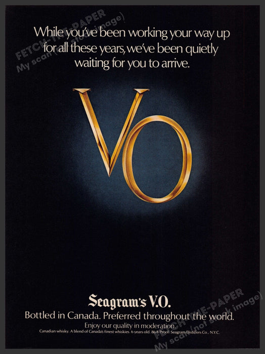 Seagram's V.O. 1970s Print Advertisement 1978 "...working your way up..." Fetch-the-Paper
