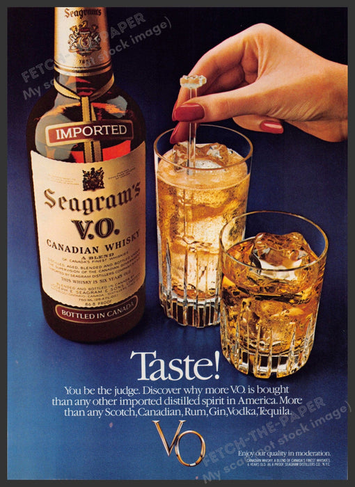 Seagram's V.O. 1980s Print Advertisement 1982 Taste! Fetch-the-Paper