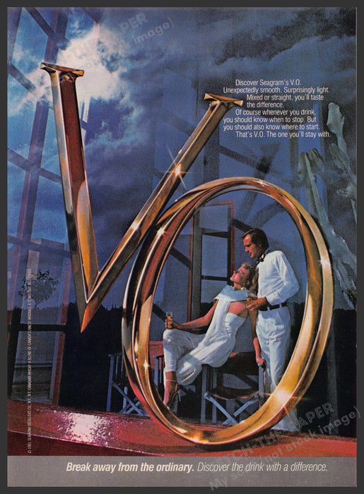 Seagram's V.O. 1980s Print Advertisement 1984 "Break away from the ordinary" Fetch-the-Paper