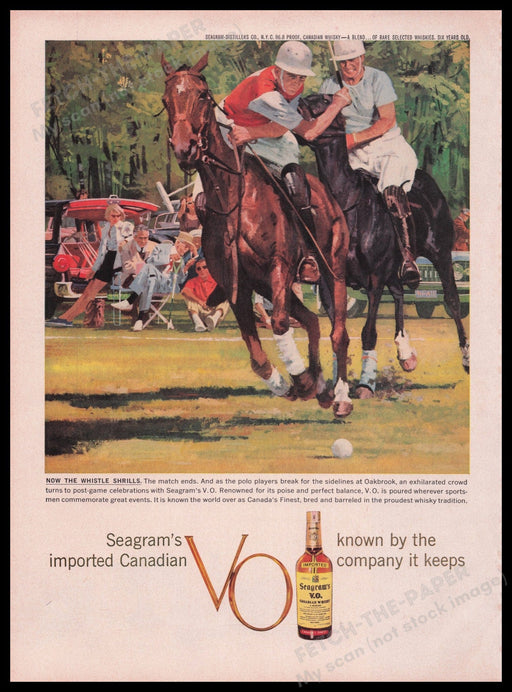 Seagram's V.O. Canadian Whiskey Horse Polo 1950s Print Advertisement Ad 1959 Fetch the Paper!