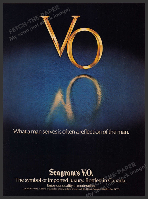 Seagram's V.O. Canadian Whisky Reflection 1970s Print Advertisement Ad 1979 Fetch-the-Paper