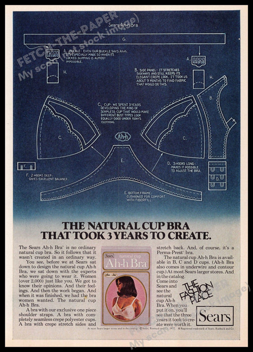 Sears Ah-h Bra 1970s Print Advertisement 1977 Blue Print Bra Specs Sears Ah-h