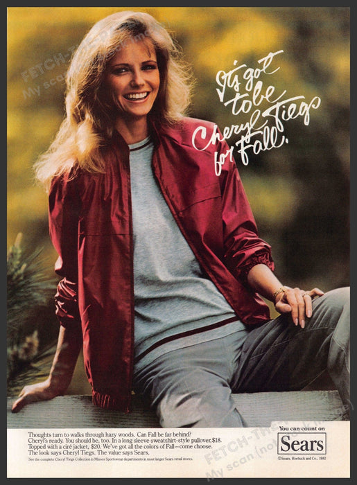 Sears Cheryl Tiegs 1980s Print Advertisement 1982 Fall Reclining Fetch-the-Paper