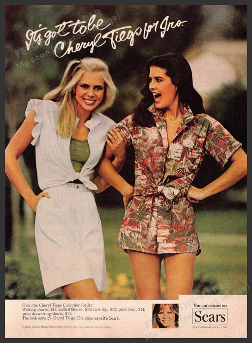 Sears Cheryl Tiegs 1980s Print Advertisement 1982 Legs Jrs Walking Shorts Fetch-the-Paper