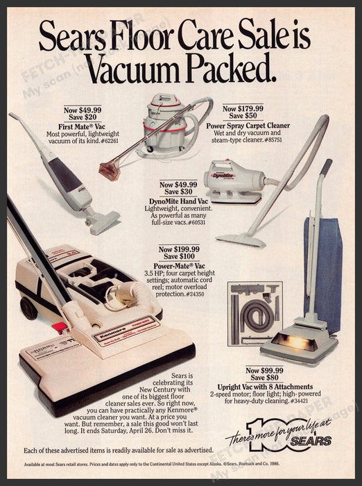 Sears Vacuum 1980s Magazine Print Advertisement 1986 Floor Care Sale Sears Kenmore