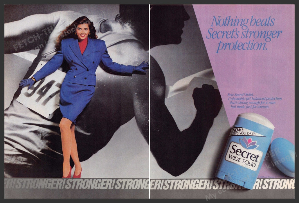 Secret 1980s Magazine Print Ad (2 pages) 1988 Deodorant Muscles Stronger Protect Secret Deodorant