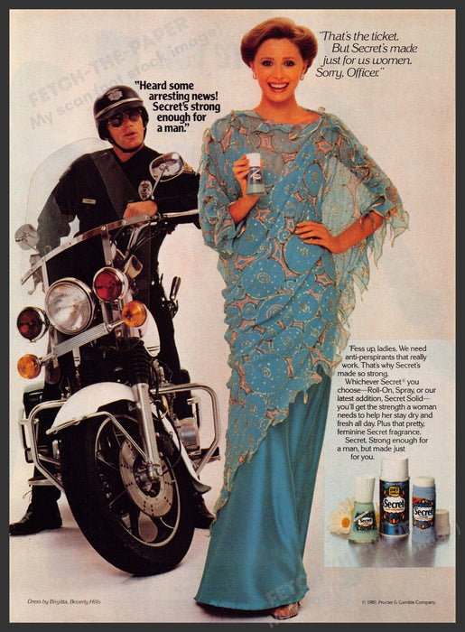 Secret Deodorant 1980s Print Advertisement 1983 Policeman "Arresting news" Fetch-the-Paper
