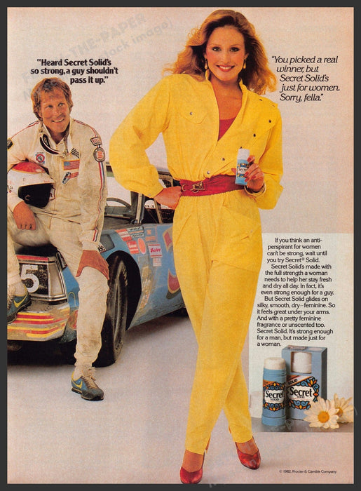 Secret Deodorant 1980s Print Advertisement 1983 Race Car Driver Fetch-the-Paper