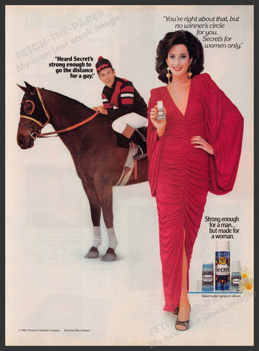 Secret Deodorant 1980s Print Advertisement 1984 Jockey "Go the distance for guy" Fetch-the-Paper