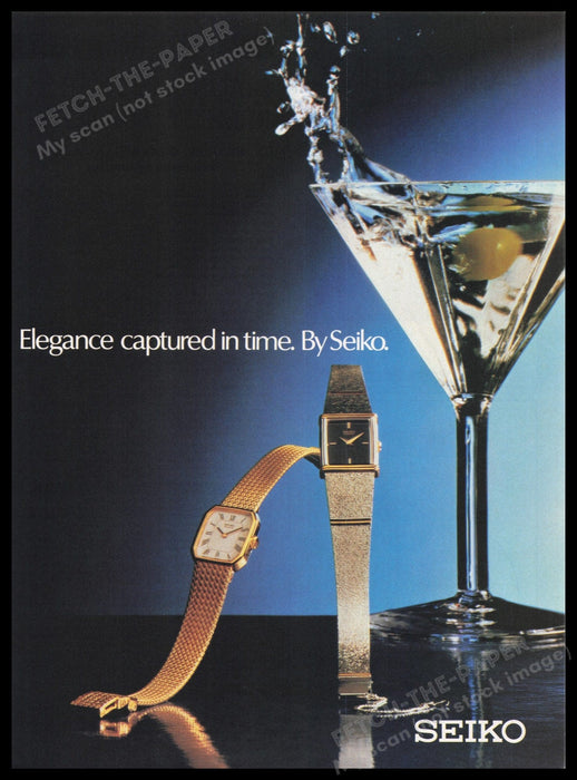 Seiko Watch 1980s Print Advertisement Ad 1982 "Elegance captured in time" Fetch the Paper!