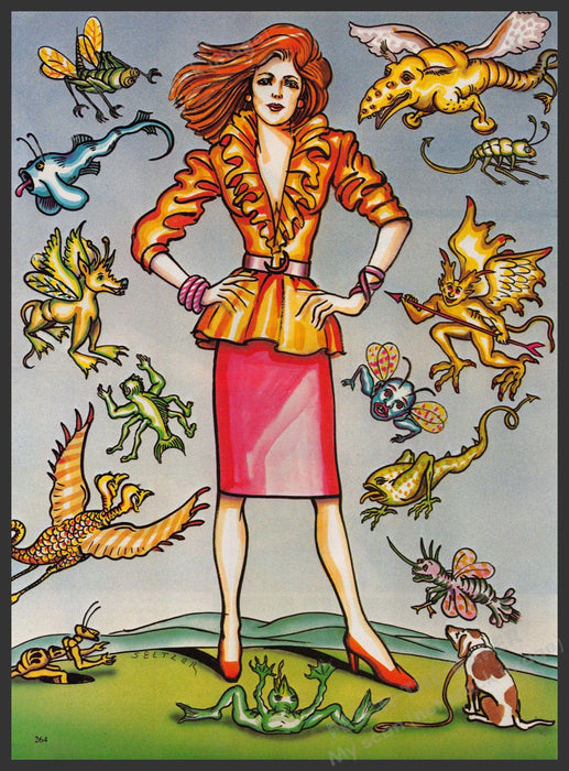 Seltzer Artist 1980s Magazine Illustration 1984 Woman Surrounded Flying Demons Fetch-the-Paper