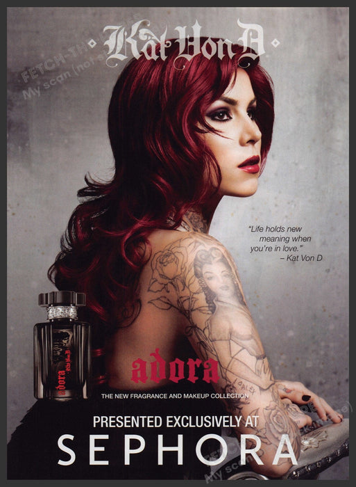 Sephora Adora by Kat Von D. 2010s Print Advertisement 2010 Tattoos Sexy Fetch-the-Paper