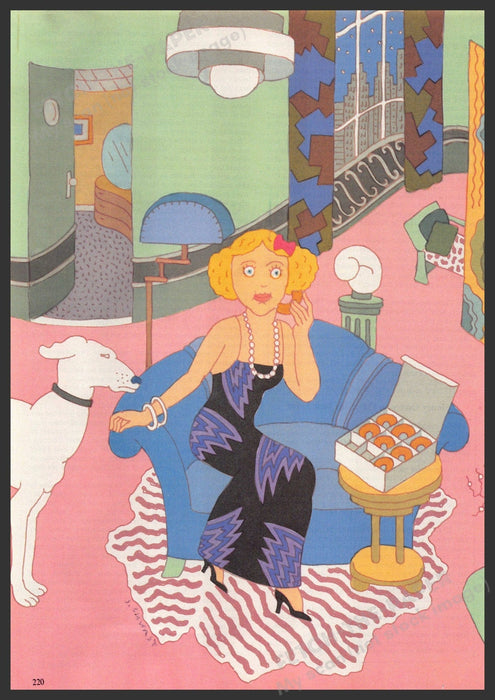 Seymour Chwast Artist 1980s Magazine Illustration 1986 City Apartment Woman Dog Fetch-the-Paper