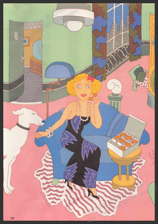 Seymour Chwast Artist 1980s Magazine Illustration 1986 City Apartment Woman Dog Fetch-the-Paper