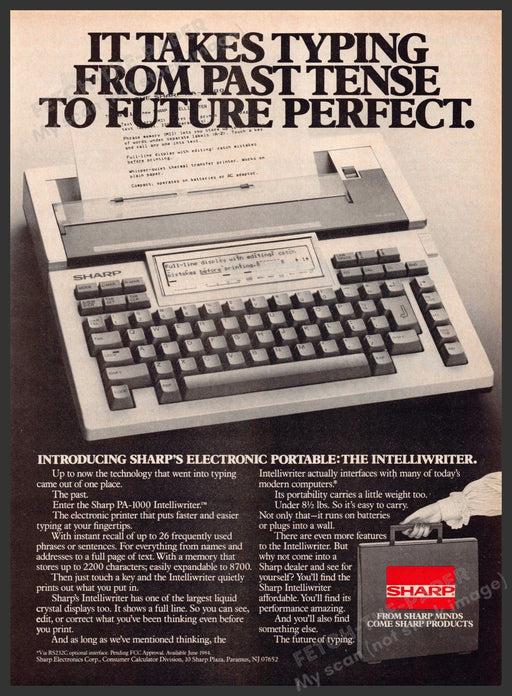 Sharp Intelliwriter Typewriter 1980s Print Advertisement 1984 Fetch-the-Paper