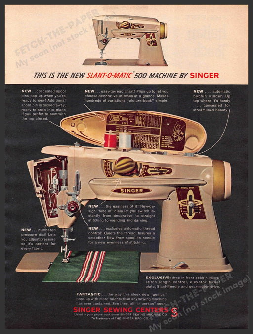 Singer Slant-o-Matic 500 Machine 1960s Print Advertisement Ad 1961 Sewing Singer