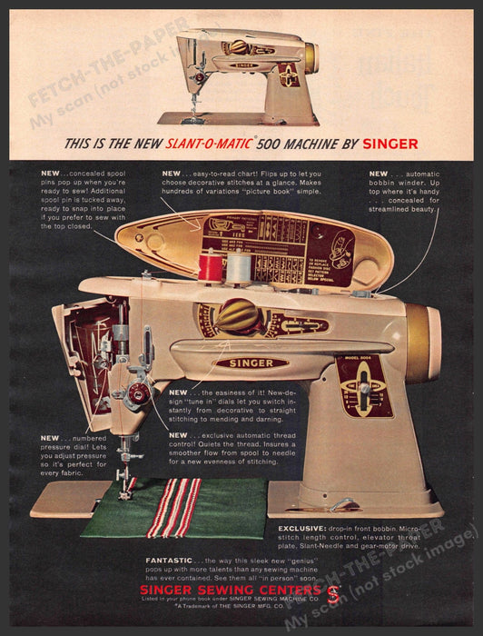Singer Slant-o-Matic 500 Machine 1960s Print Advertisement Ad 1961 Sewing Singer