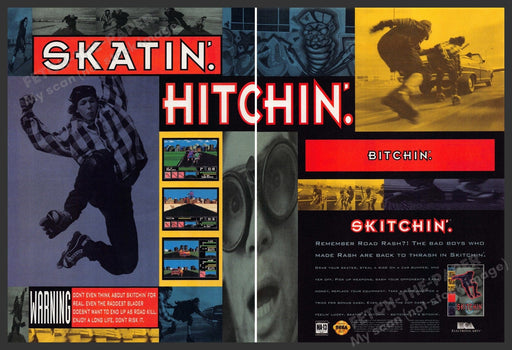 Skitchin' Skatin: Hitchin Video Game 1990s Print Advertisement 1994 Skitchin' Skatin: Hitchin