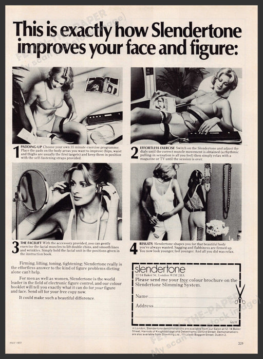 Slendertone for Face & Figure 1970s Print Advertisement Ad 1977 Quack Product Fetch-the-Paper