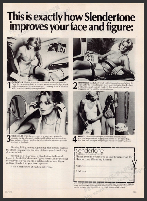 Slendertone for Face & Figure 1970s Print Advertisement Ad 1977 Quack Product Fetch-the-Paper