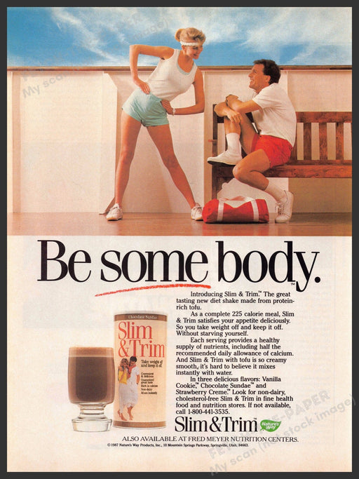 Slim & Trim 1980s Magazine Print Advertisement 1987 Legs Exercising Couple Slim & Trim