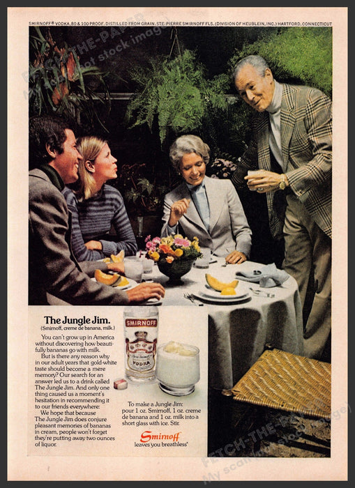 Smirnoff 1970s Print Advertisement 1976 The Jungle Jim Family Dinner Fetch-the-Paper