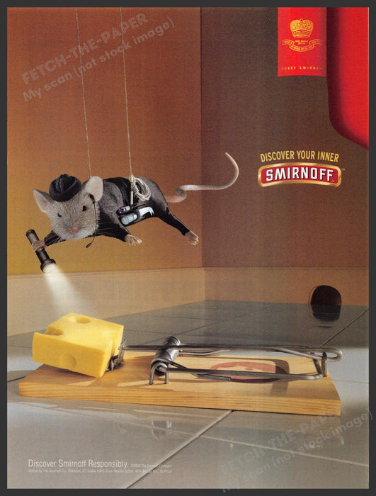Smirnoff 2000s Print Advertisement 2003 Mouse Trap Repelling for Cheese Fetch-the-Paper