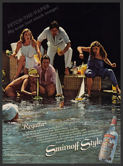 Smirnoff Pool Party Boat Racing 1970s Print Advertisement Ad 1979 Legs Smirnoff