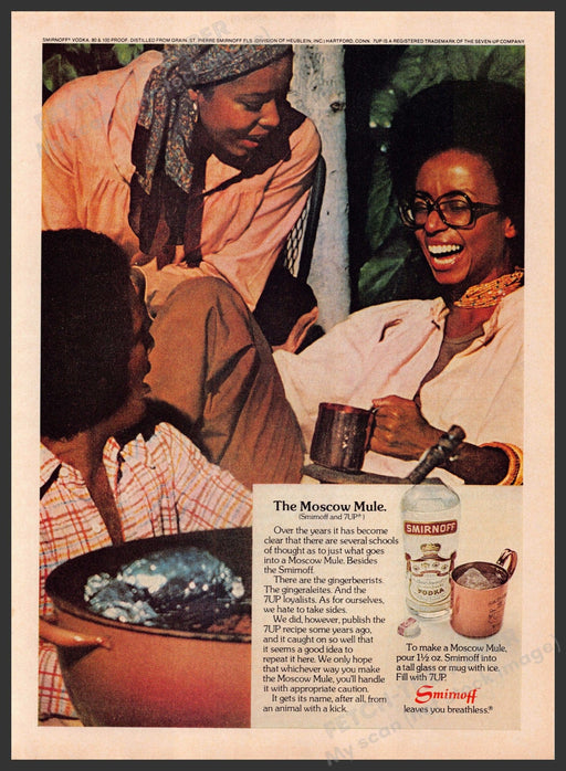 Smirnoff The Moscow Mule 1970s Print Advertisement 1976 Recipe BBQ Friends Fetch-the-Paper
