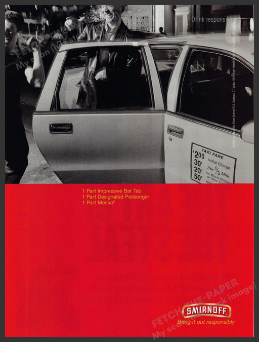 Smirnoff Vodka  2000s Print Advertisement 2001 Taxi Cab Parts Fetch-the-Paper