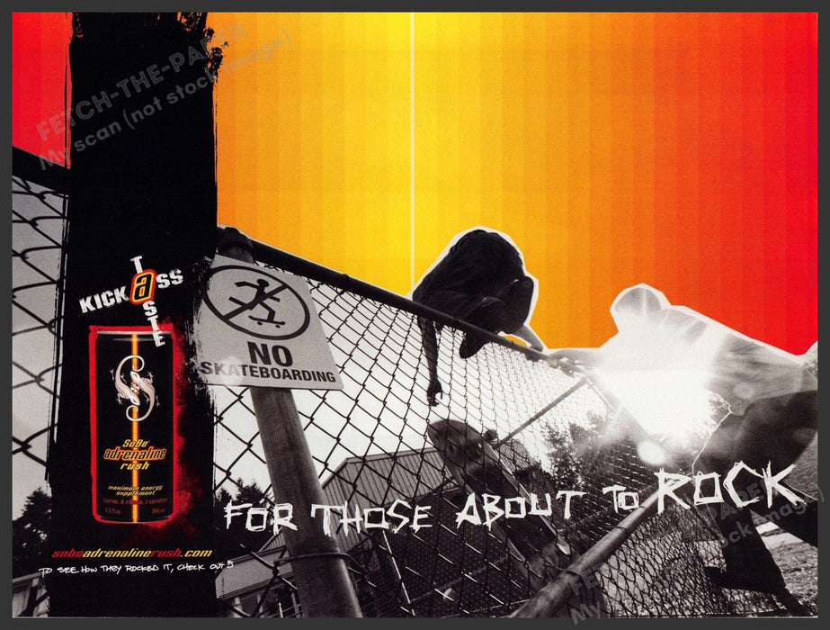 SoBe Adrenaline Rush Energy Drink 2000s Print Advertisement Ad 2002 Skateboarder Fetch-the-Paper
