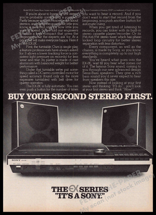 Sony EX-2K Stereo Music System 1970s Print Advertisement 1977 Promo Ad Sony EX-2k