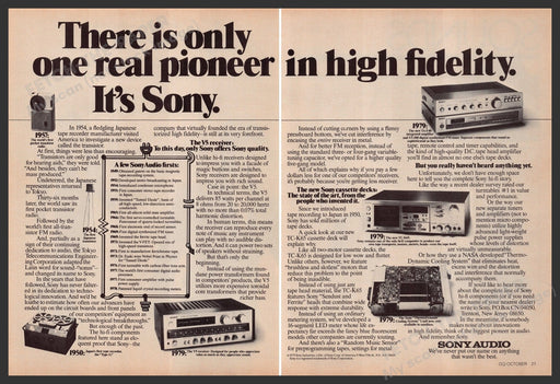 Sony History of Audio 1970s Print Advertisement (2 Page) Ad 1979 "Real Pioneer" Fetch-the-Paper