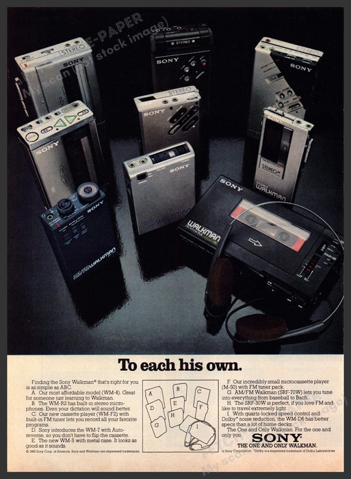 Sony Walkman 1980s Print Advertisement 1982 Different Models Fetch-the-Paper