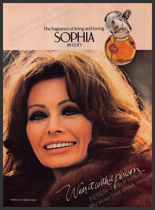 Sophia by Coty 1980s Print Advertisement 1983 Sophia Lauren Fragrance Fetch-the-Paper