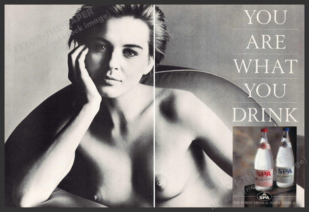 Spa Mineral Water 1980s U.K. Print Advertisement Ad (2 pgs) 1986 Bathtub Bare Spa Mineral Water