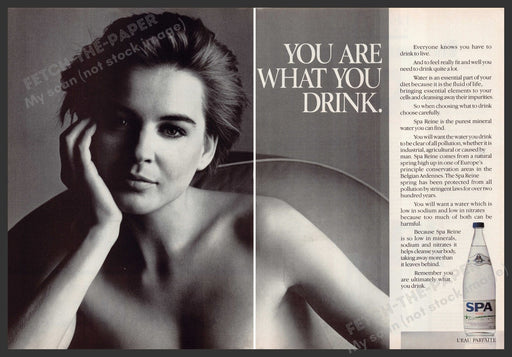Spa Reine Water 1980s Print Advertisement (2 pages) 1987 Belgian Ardennes Fetch-the-Paper