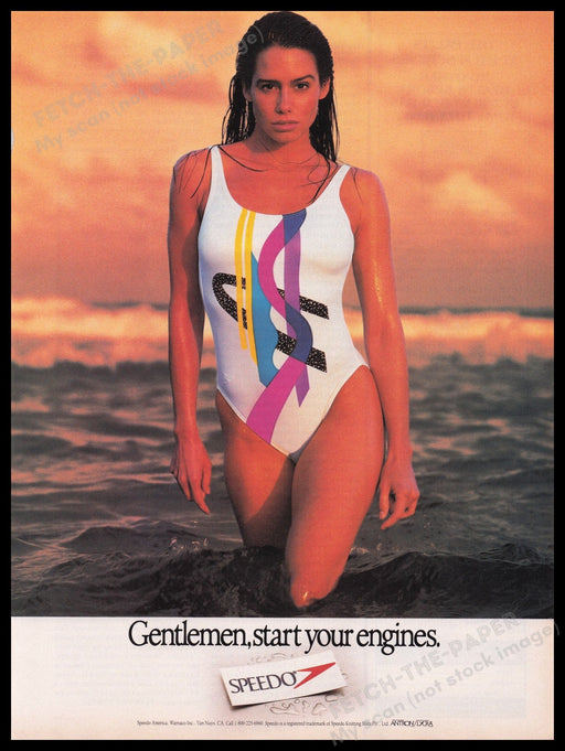 Speedo Swimwear 1980s Print Advertisement Ad 1988 Gentlemen, start your engines Fetch the Paper!