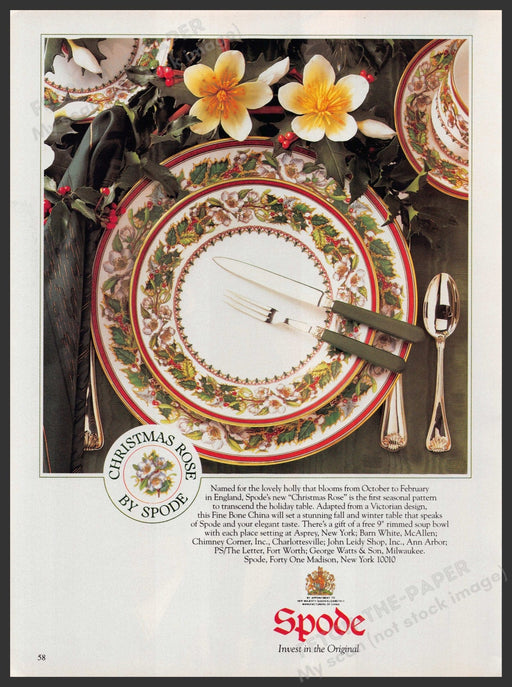 Spode Christmas Rose Pattern 1990s Print Advertisement Ad 1991 Fine Bone China Fetch-the-Paper