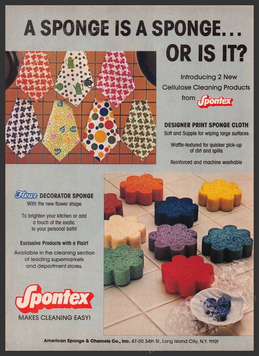 Spontex 1980s Print Advertisement 1983 Kitchen Sponge Fleur Decorative Fetch-the-Paper