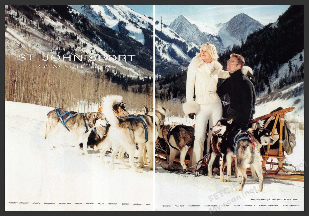 St. John Sport 2000s Print Advertisement (2 page) 2002 Sledding Dogs Husky St. John