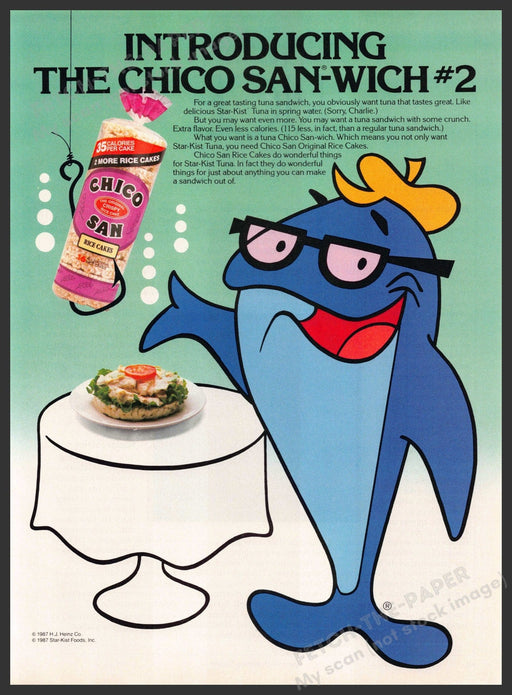 Star-kist Chico San-wich 1980s Print Advertisement 1987 Tuna Rice Cake Fetch-the-Paper