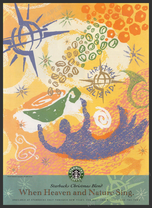 Starbucks Christmas Blend Promo 1990s Print Advertisement Ad 1995 Coffee Fetch the Paper!